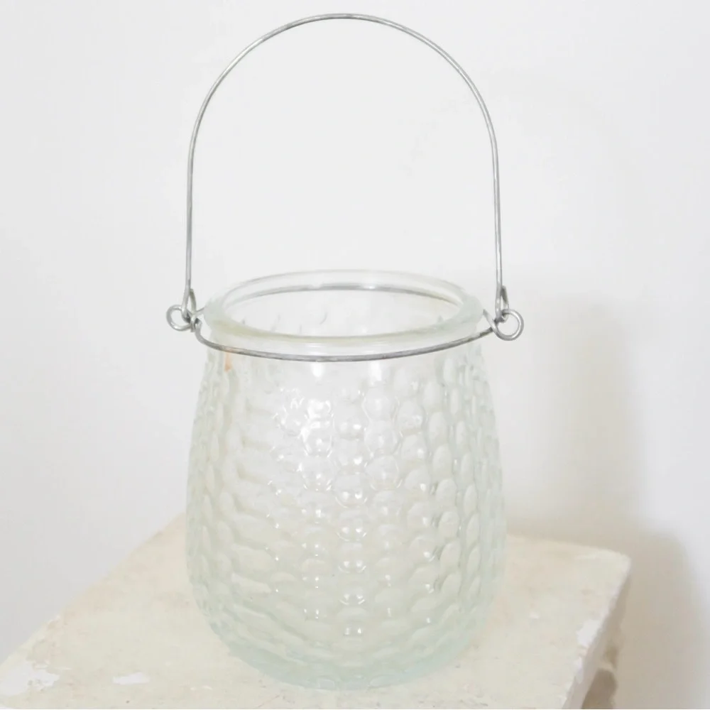Glass Textured Lantern with Silver Handle